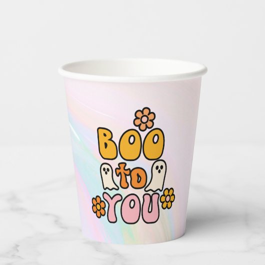 Booo to You Retro Halloween Papieren Bekers (Achterkant)