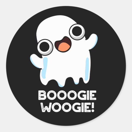 Booogie Woogie Funny Music Ghost Pun Dark BG Ronde Sticker (Voorkant)