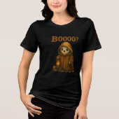 Boooo? Cute Ghost in Cloak with Lantern Tri-Blend Shirt (Voorkant)