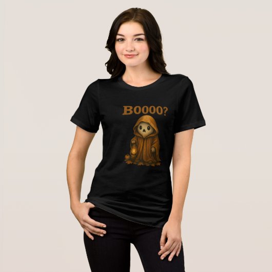 Boooo? Cute Ghost in Cloak with Lantern Tri-Blend Shirt (Voorkant volledig)