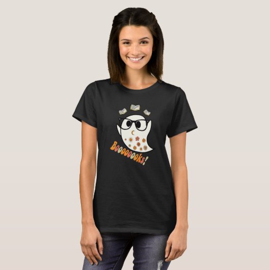 Booooks Cute Ghost Reading Library Books Halloween T-shirt (Voorkant volledig)