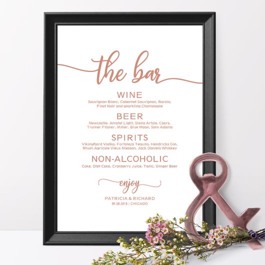 Boorbalmenu Teken Roos Gold Calligrafie Poster