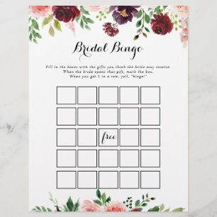Boorgundy Paarse Spring Floral Bingo Game