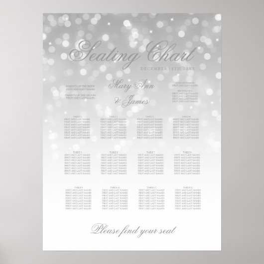 Boorzittingen Silver Bokeh Sparkle Lights Poster (Voorkant)