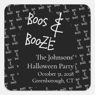 Boos and Booze Halloween Feest Zwart en Wit Vierkante Sticker