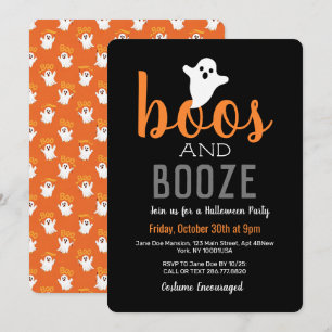 Boos and Booze Zwarte Oranje Halloween Feest Kaart