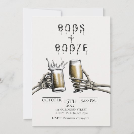Boos + Booze Adulte Halloween Invitation (Devant)