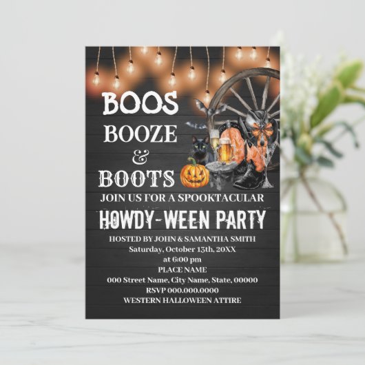 Boos Booze & Boots Western Halloween Bash Kaart (Staand voorkant)