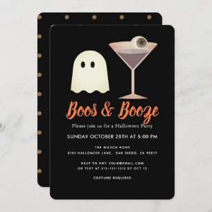 Boos & Booze Ghost Cocktail Halloween Invitation Kaart