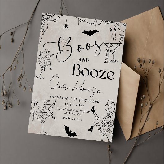Boos & Booze Halloween Party Invitation Kaart