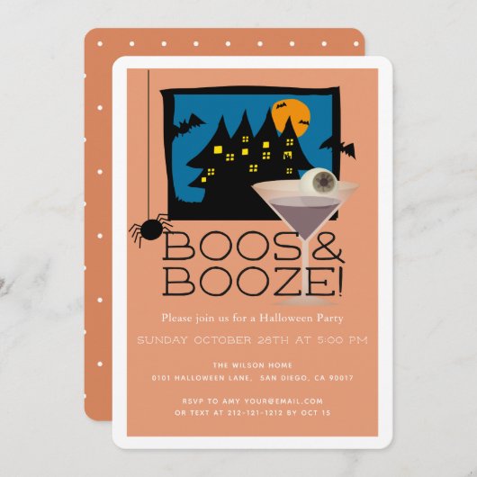 Boos & Booze Haunted Halloween Party Invitation (Devant / Derrière)