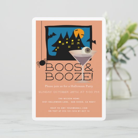Boos & Booze Haunted Halloween Party Invitation (Debout devant)