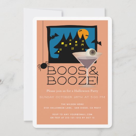 Boos & Booze Haunted Halloween Party Invitation Kaart (Voorkant)