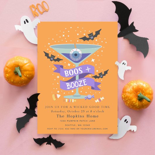 Boos & Booze Martini Halloween Party Invitation