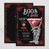 Boos & Booze Red Spooky Costume Halloween Party Kaart (Voorkant / Achterkant)