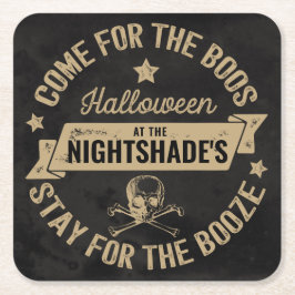 Boos & Booze  Skull | Halloween Custom Vierkante Kartonnen Onderzetter
