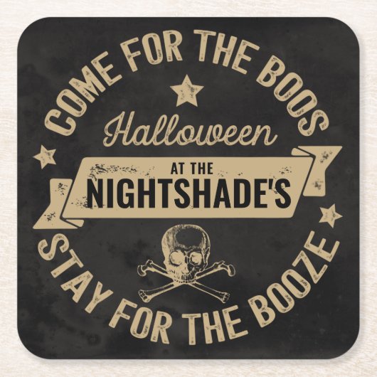 Boos & Booze Skull | Halloween Custom Vierkante Kartonnen Onderzetter (Voorkant)