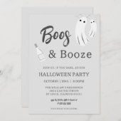 Boos & Booze Volwassen Halloween Grijs Wit Uitnodi Kaart (Voorkant / Achterkant)