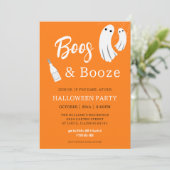 Boos & Booze Volwassen Halloween Oranje uitnodigin Kaart (Staand voorkant)