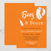 Boos & Booze Volwassen Halloween Oranje uitnodigin Kaart (Voorkant / Achterkant)