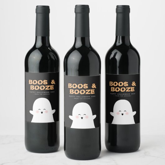 Boos & Bozed Halloween Cute Ghost Vine Étiquette (Bouteilles)