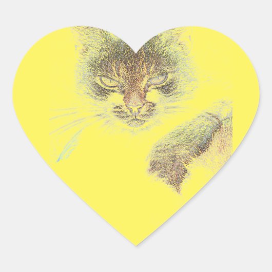 Boos Cute Kattengezicht Schets Hart Sticker (Voorkant)