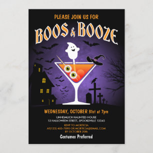 Boos en Booze Adult Halloween Party Kaart