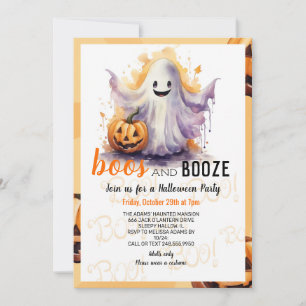 Boos en Booze Black Halloween Party Kaart