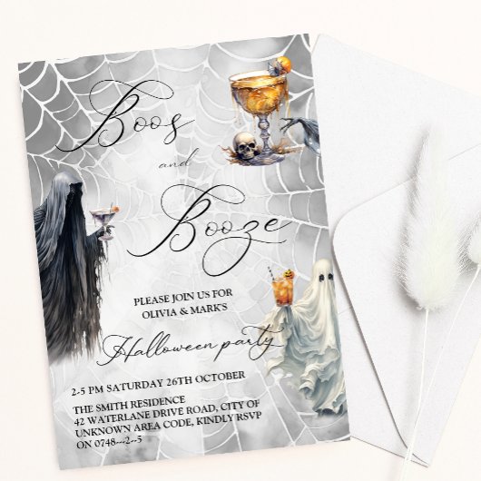 Boos en Booze Ghost Volwassen Halloween Party Kaart