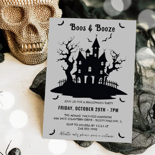 Boos En Booze Grijs Halloween Party Kaart