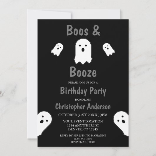 Boos en Booze Halloween Birthday Party Kaart (Voorkant)