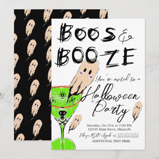 Boos en Booze Halloween Ghost Drink Kaart (Voorkant / Achterkant)