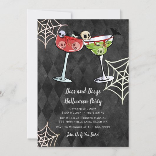 Boos en Booze Halloween Invitation Kaart (Voorkant)