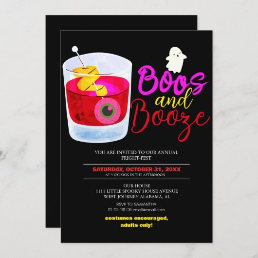 Boos en Booze Halloween Kostuumfeest Kaart (Voorkant / Achterkant)