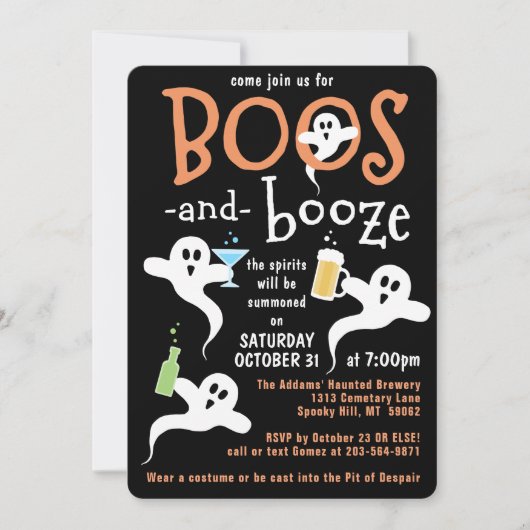 Boos en Booze Halloween Party Cute Spooky Ghost Kaart (Voorkant)