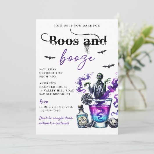 Boos en Booze Halloween Party Kaart (Staand voorkant)