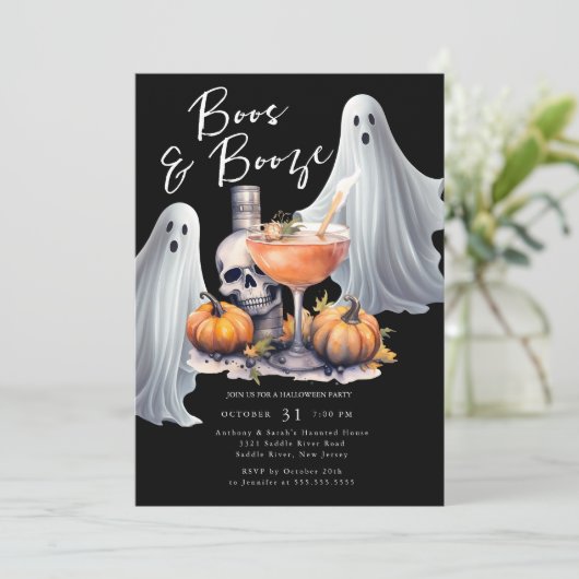 Boos en Booze Halloween Party Kaart (Staand voorkant)
