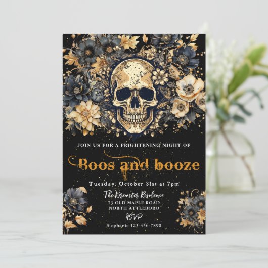 Boos En Booze Halloween Party Uitnodiging (Staand voorkant)