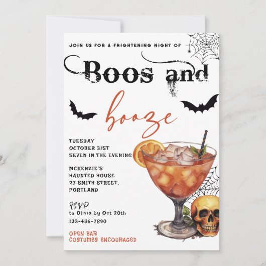 Boos En Booze Halloween Party Uitnodiging (Voorkant)