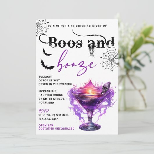 Boos En Booze Halloween Party Uitnodiging (Staand voorkant)