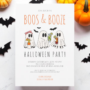 Boos en Booze Spooky Ghost Adult Halloween Party Kaart