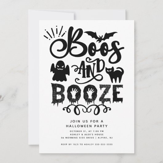 Boos en Booze Volwassen Halloween Feest Kaart (Voorkant)