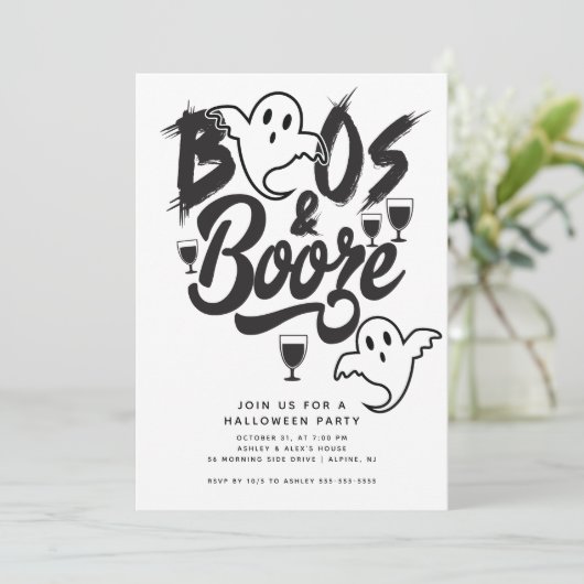 Boos en Booze Volwassen Halloween Feest Kaart (Staand voorkant)