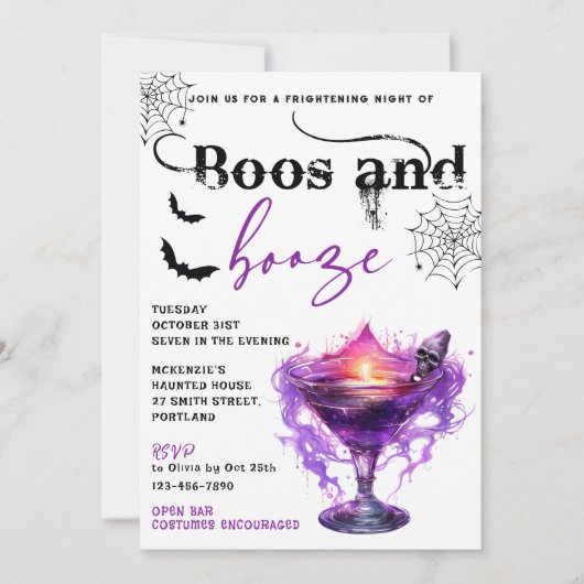 Boos Et Booze Invitation De La Fête D'Halloween (Devant)