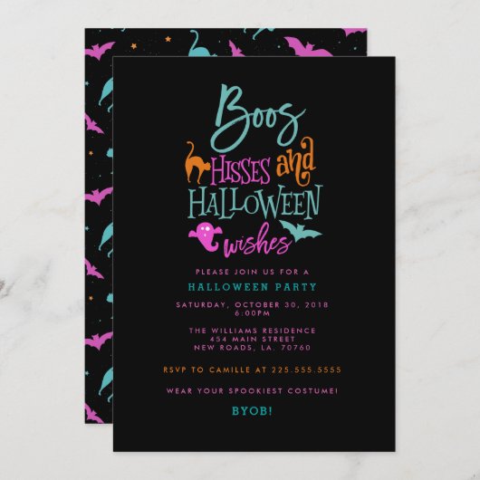 Boos Hisses en Halloween Uitnodiging (Voorkant / Achterkant)