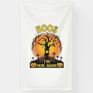 Boos ik ben hier weer Halloween Griezeltak Pompoen Spandoek