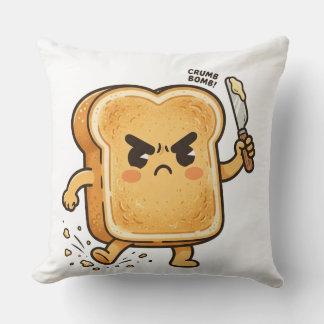 Boos karikaturaal toastkarakter met een botermesje kussen