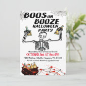 Boos- of Booze-skelet-halloween-uitnodiging Kaart (Staand voorkant)