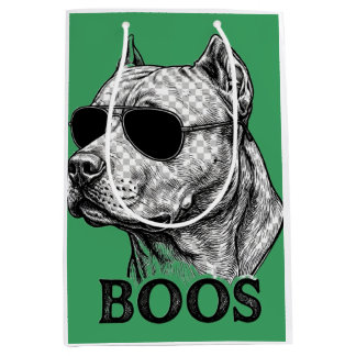 BOOS Pitbull met zonnebril Inkt schets Tattoo ontw Medium Cadeauzakje