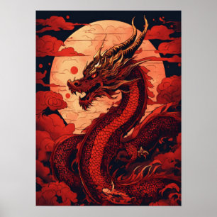 Boos Rode Draak Muurkunst Poster – Woeste Fantasie